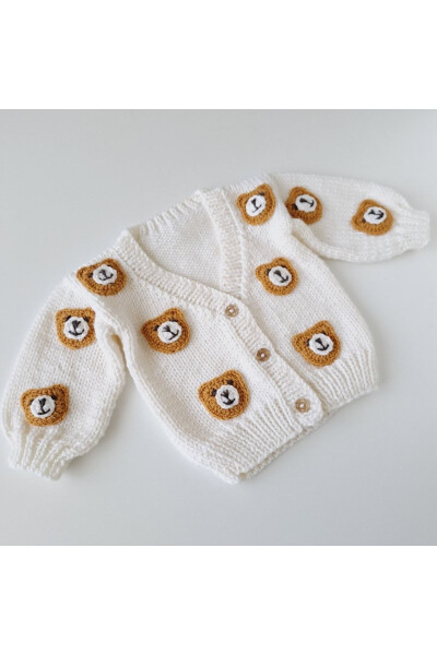 Knitted Teddy Bear Figure Unisex Baby Cardigan - 1