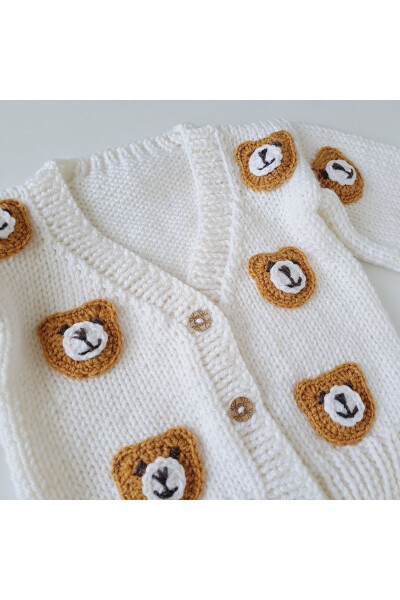 Knitted Teddy Bear Figure Unisex Baby Cardigan - 2