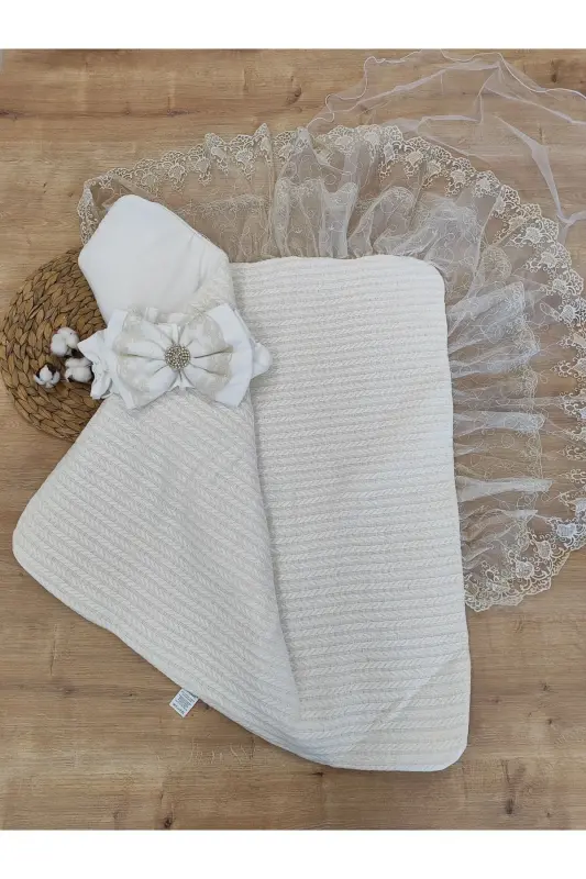 Knitted Tricot Baby Swaddle Unisex Baby Outer Swaddle Blanket Hospital Out Blanket - ECRU - 15