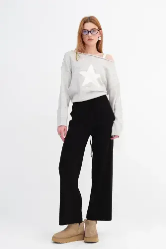 Knitted trousers with elastic waist and front tie closure Pn188-c3 - 1