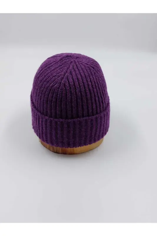 Knitted Unisex Two-Piece Solid Beanie-PURPLE POWDER - 5