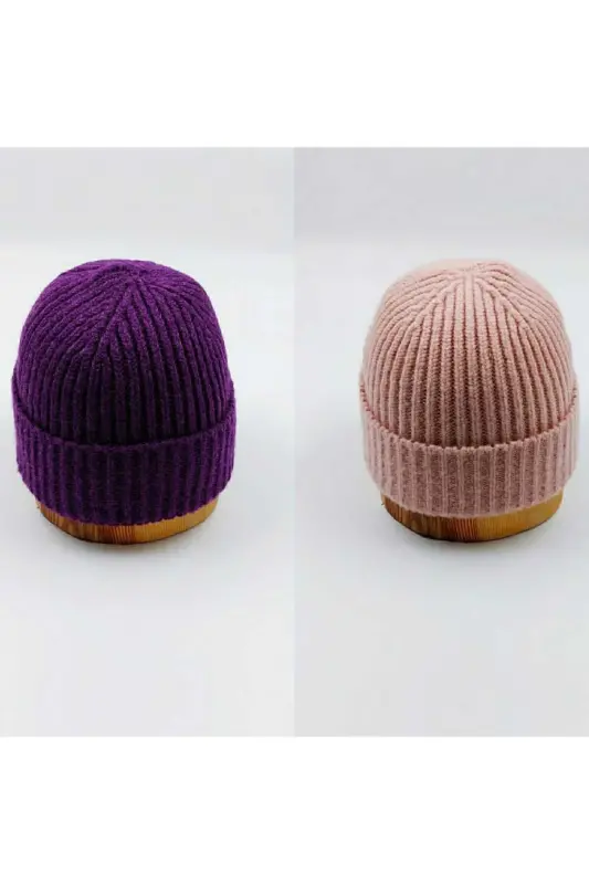 Knitted Unisex Two-Piece Solid Beanie-PURPLE POWDER - 2