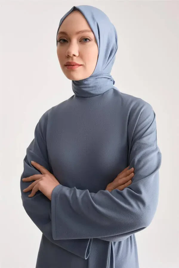 Knitted Waist Double Breasted Dress Ort9727 Indigo-Ind - 4