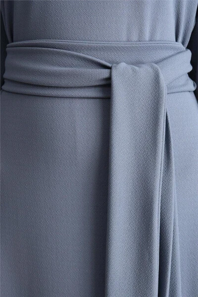 Knitted Waist Double Breasted Dress Ort9727 Indigo-Ind - 5