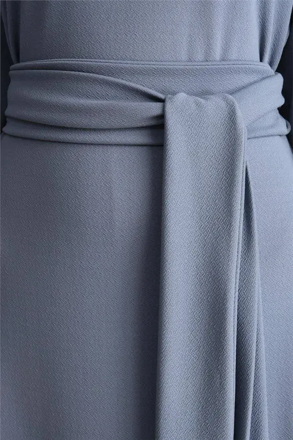 Knitted Waist Double Breasted Dress Ort9727 Indigo-Ind - 5