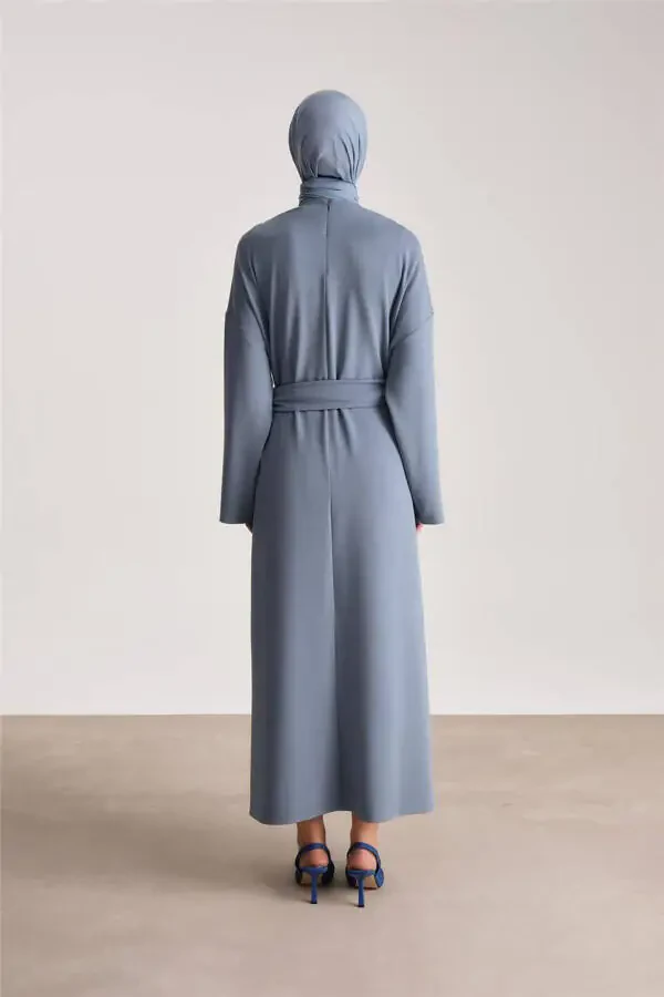 Knitted Waist Double Breasted Dress Ort9727 Indigo-Ind - 6