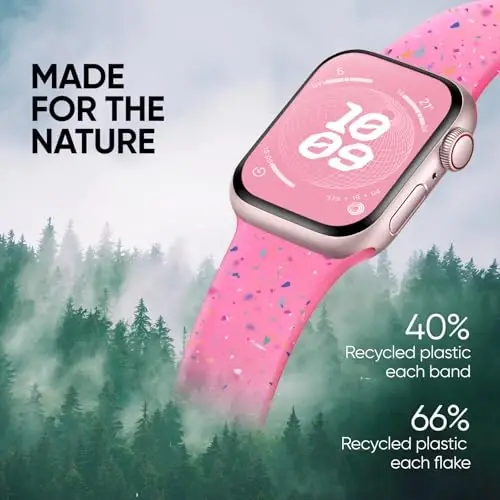 Knossen Sport Band Compatible with Apple Watch Band 38mm 40mm 41mm 42mm 44mm 45mm 46mm 49mm for Women Men, Recycled Plastic Soft Silicone Strap for iWatch Series 11 10 9 8 7 6 5 4 3 2 1 Ultra SE - 2