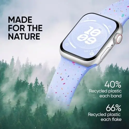 Knossen Sport Band Compatible with Apple Watch Band 38mm 40mm 41mm 42mm 44mm 45mm 46mm 49mm for Women Men, Recycled Plastic Soft Silicone Strap for iWatch Series 11 10 9 8 7 6 5 4 3 2 1 Ultra SE - 2