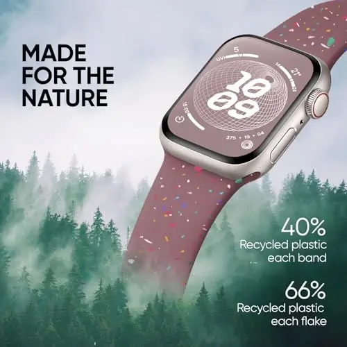 Knossen Sport Band Compatible with Apple Watch Band 38mm 40mm 41mm 42mm 44mm 45mm 46mm 49mm for Women Men, Recycled Plastic Soft Silicone Strap for iWatch Series 11 10 9 8 7 6 5 4 3 2 1 Ultra SE - 2