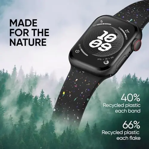 Knossen Sport Band Compatible with Apple Watch Band 38mm 40mm 41mm 42mm 44mm 45mm 46mm 49mm for Women Men, Recycled Plastic Soft Silicone Strap for iWatch Series 11 10 9 8 7 6 5 4 3 2 1 Ultra SE - 2