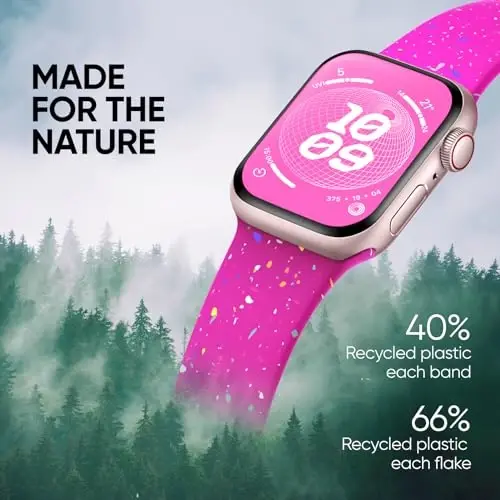 Knossen Sport Band Compatible with Apple Watch Band 38mm 40mm 41mm 42mm 44mm 45mm 46mm 49mm for Women Men, Recycled Plastic Soft Silicone Strap for iWatch Series 11 10 9 8 7 6 5 4 3 2 1 Ultra SE - 2