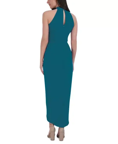 Knot-Neck Tulip-Hem Midi Dress - Blue/Jade - 2