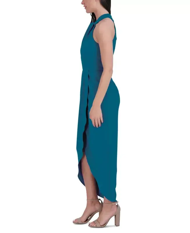Knot-Neck Tulip-Hem Midi Dress - Blue/Jade - 3