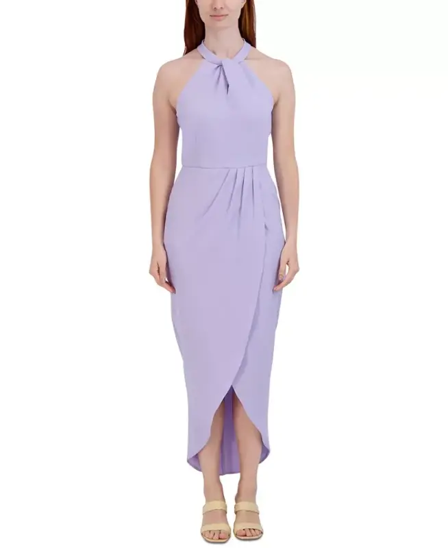 Knot-Neck Tulip-Hem Midi Dress - Lavender - 1