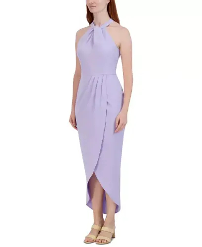 Knot-Neck Tulip-Hem Midi Dress - Lavender - 3