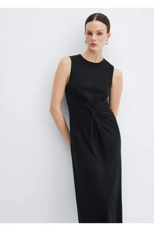 Knotted cotton dress-Black - MANGO