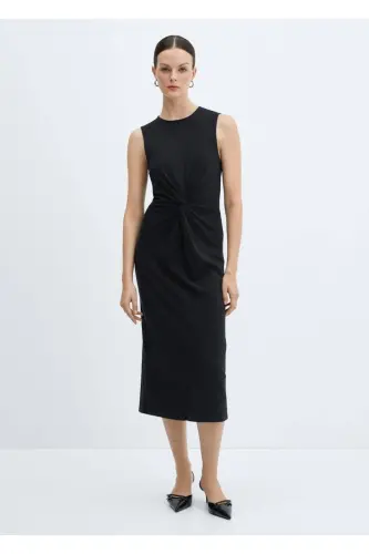 Knotted cotton dress-Black - MANGO (1)