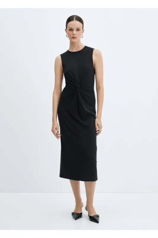 Knotted cotton dress-Black - 2