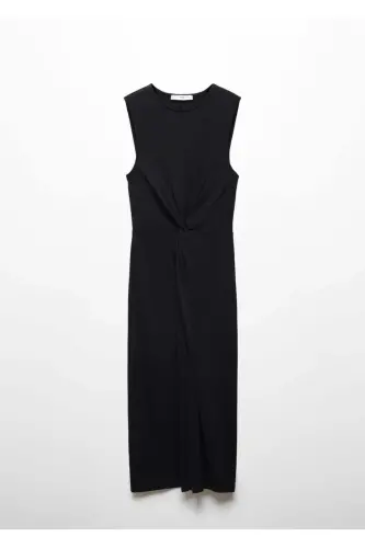 Knotted cotton dress-Black - 3