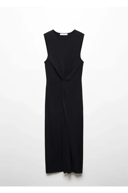 Knotted cotton dress-Black - 3
