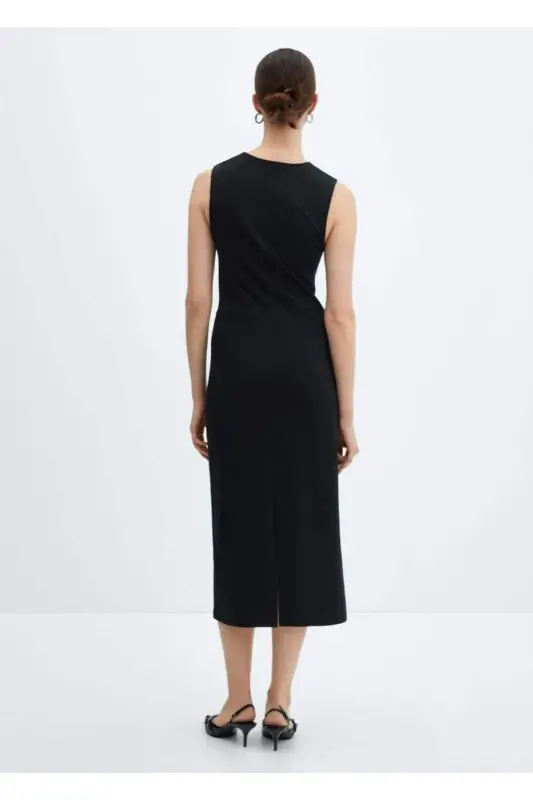 Knotted cotton dress-Black - 4