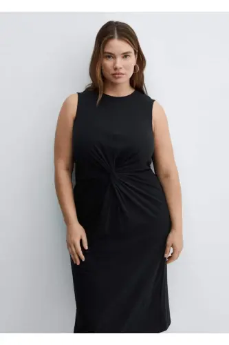 Knotted cotton dress-Black - 6