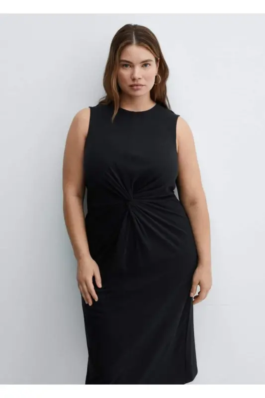 Knotted cotton dress-Black - 6