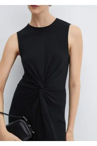 Knotted cotton dress-Black - 7