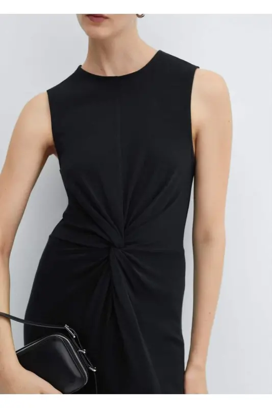 Knotted cotton dress-Black - 7