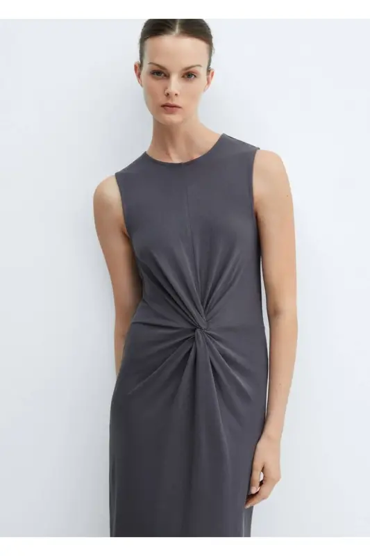 Knotted cotton dress-Grey - MANGO