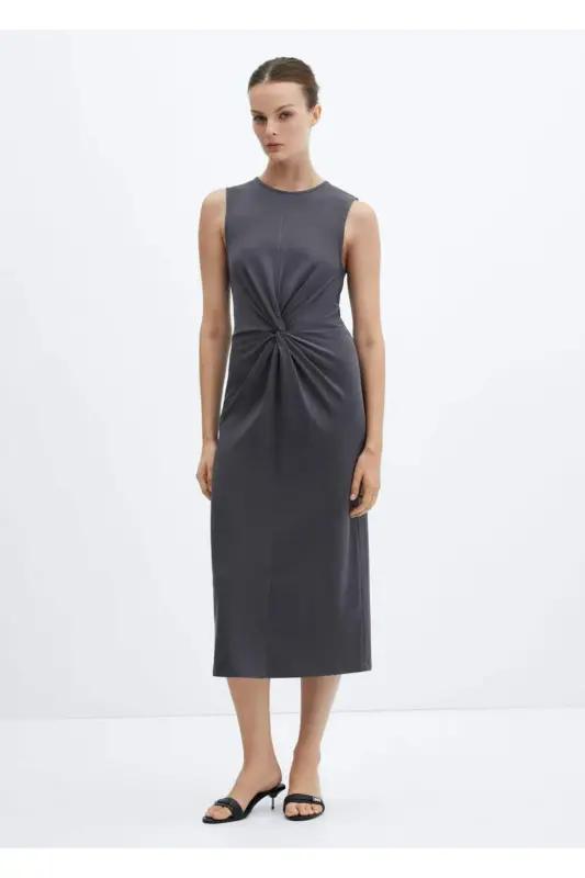 Knotted cotton dress-Grey - 2