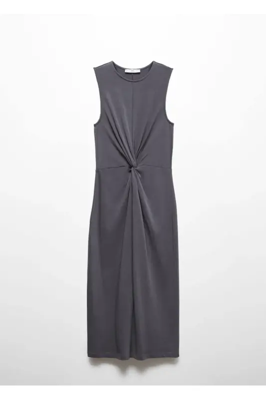 Knotted cotton dress-Grey - 3