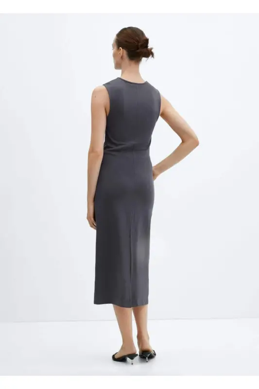 Knotted cotton dress-Grey - 4