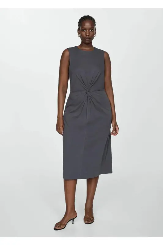 Knotted cotton dress-Grey - 5