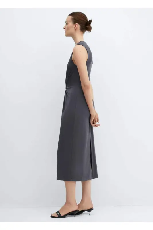 Knotted cotton dress-Grey - 8