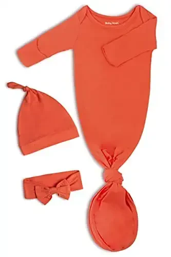 Knotted Gown Baby Newborn Hospital Outfit, Modal Infant Sleeper Gowns with Mittens, Bow and Hat Set, Nightgowns 0-3 Months - Modazone