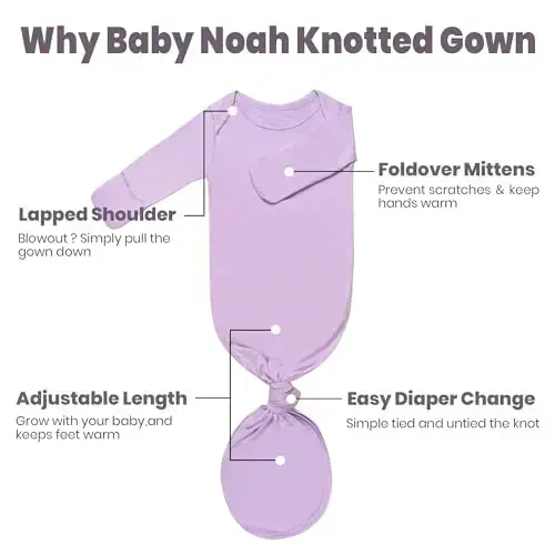 Knotted Gown Baby Newborn Hospital Outfit, Modal Infant Sleeper Gowns with Mittens, Bow and Hat Set, Nightgowns 0-3 Months - 6