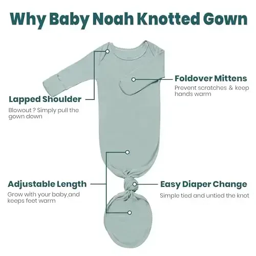 Knotted Gown Baby Newborn Hospital Outfit, Modal Infant Sleeper Gowns with Mittens, Bow and Hat Set, Nightgowns 0-3 Months - 6