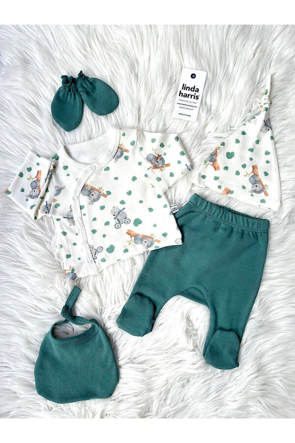 Koala on a Bicycle Pattern Emerald Green 5-piece Newborn Unisex Baby Hospital Discharge Set - 2