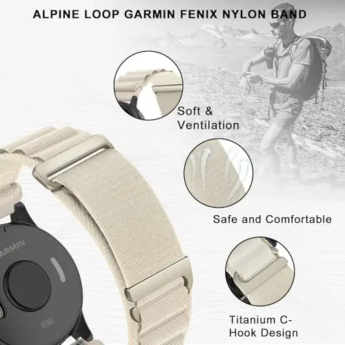 Koazon Alpine Loop Watch Band Compatible with Garmin Forerunner 165/55/Vivoactive 5/6/3,20mm Soft Nylon Breathable Adjustable with C-Hook Sports Strap for Venu sq 2/Venu Accessories Men Women - 2