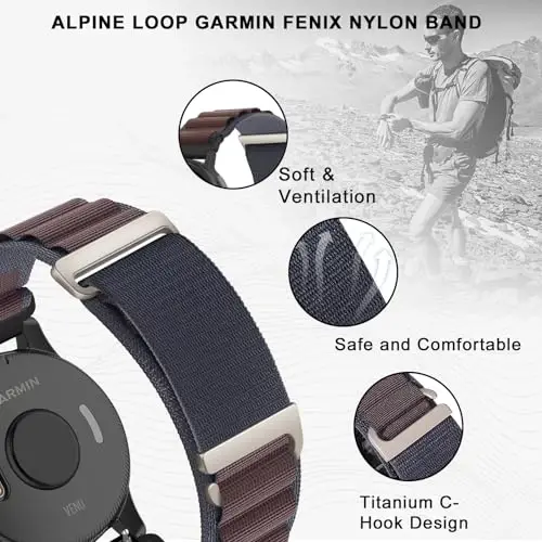 Koazon Alpine Loop Watch Band Garmin Forerunner 165/55/Vivoactive 5/6/3,20mm bilan mos keladi, 20mm yumshoq neylon nafas oladigan sozlanishi C-Hook sport tasmachasi Venu sq 2/Venu aksessuarlari erkaklar ayollar uchun - 2