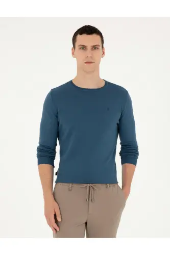 Kobalt Slim Fit Bisiklet Yaka Basic Triko Kazak 50296621-VR077 - Kobalt - 1