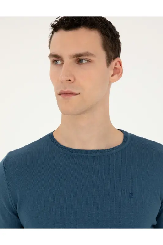 Kobalt Slim Fit Bisiklet Yaka Basic Triko Kazak 50296621-VR077 - Kobalt - 2