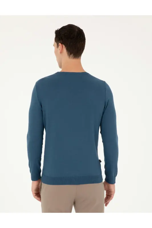 Kobalt Slim Fit Bisiklet Yaka Basic Triko Kazak 50296621-VR077 - Kobalt - 5