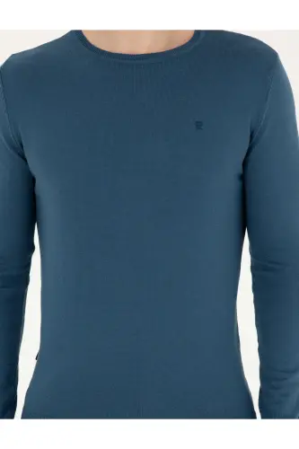 Kobalt Slim Fit Bisiklet Yaka Basic Triko Kazak 50296621-VR077 - Kobalt - 6
