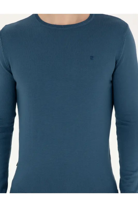 Kobalt Slim Fit Bisiklet Yaka Basic Triko Kazak 50296621-VR077 - Kobalt - 6