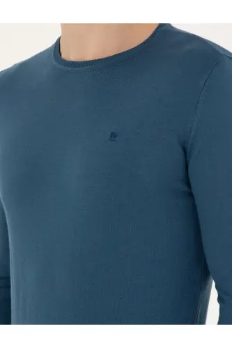 Kobalt Slim Fit Bisiklet Yaka Basic Triko Kazak 50296621-VR077 - Kobalt - 7