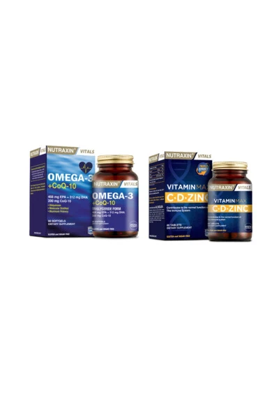 Koenzim Q10 Saqlovchi Baliq Yog'i - Omega-3 + CoQ-10 60 Yumshoq Kapsula + Vitamin Max (S, D, Rux) 60 Tabletka - NUTRAXIN