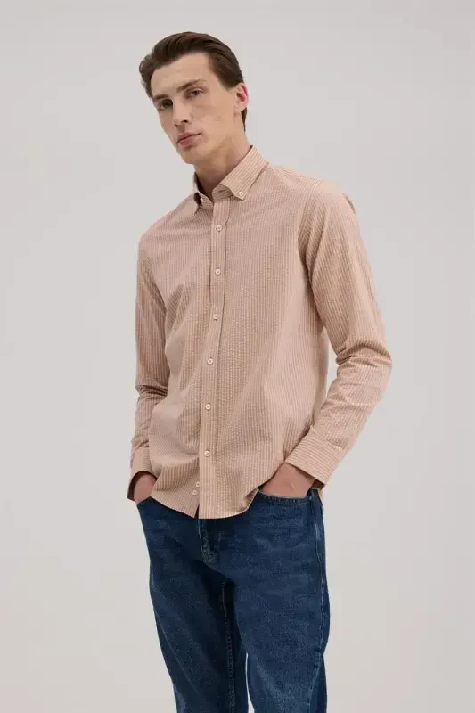 Кофе Comfort Fit 100% Хлопок В Полоску Рубашка - 2