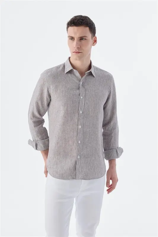 Кофе Comfort Fit В полоску 100% льняная рубашка - 1